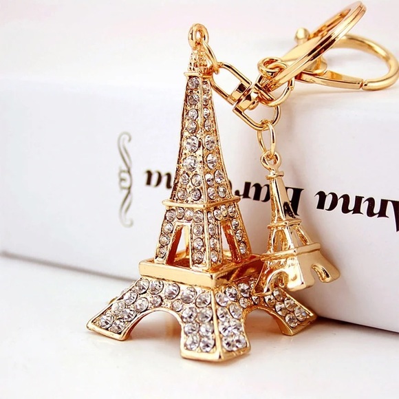 Gold and Silver Crystal Eiffel Tower Keychain Charm - Picture 4 of 16